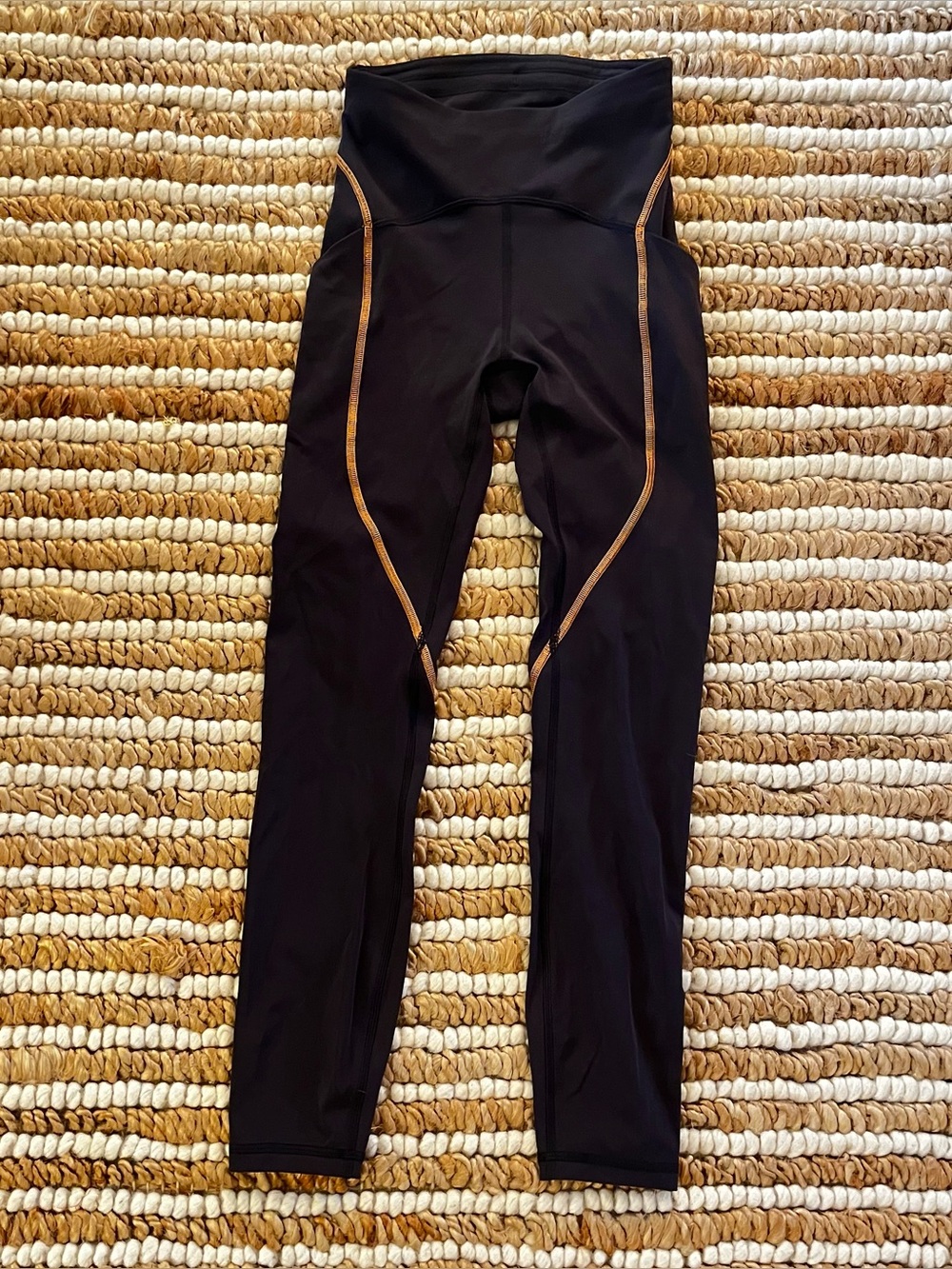 Lulu lemon leggings Black High-Waist Athletic Leggings with peach Stitching
